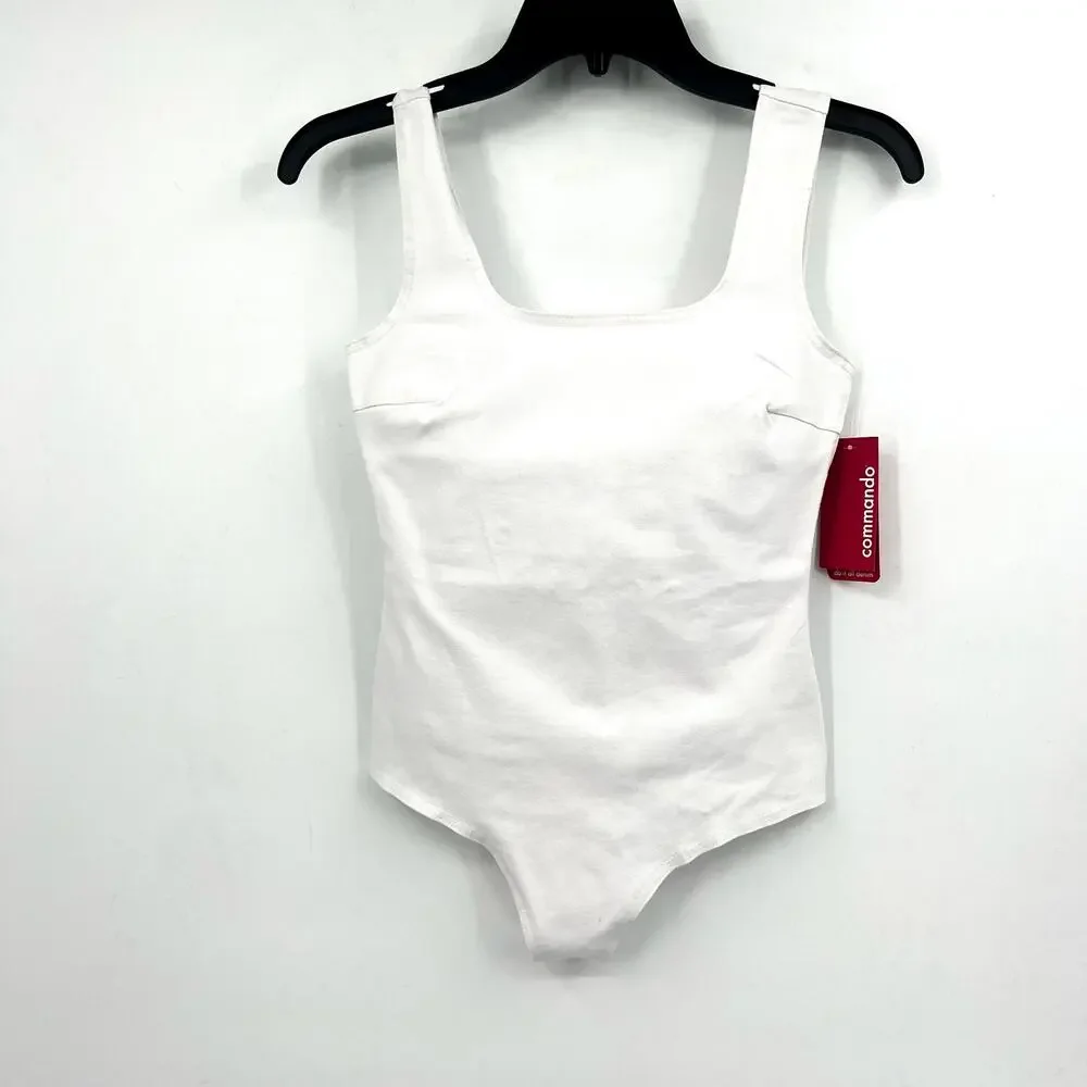 Commando Do It All White Square-Neck Denim Bodysuit